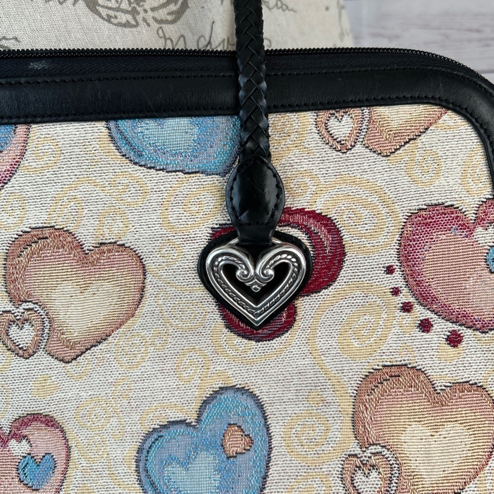 Brighton Large Hearts Valentine Canvas Leather Trim Tote Weekender Bag 90s - Picture 3 of 7